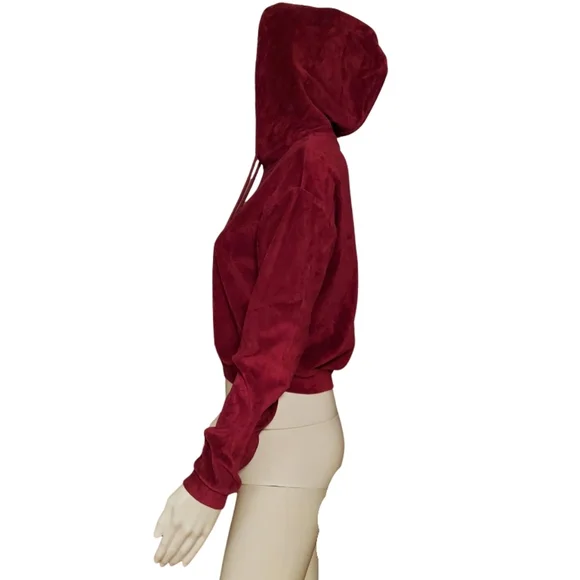 Hot Topic Burgundy Velour Girls Crop Hoodie - Picture 5 of 11